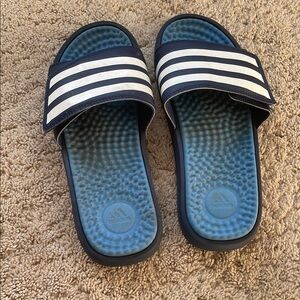Adidas Navy and White Slide Sandals